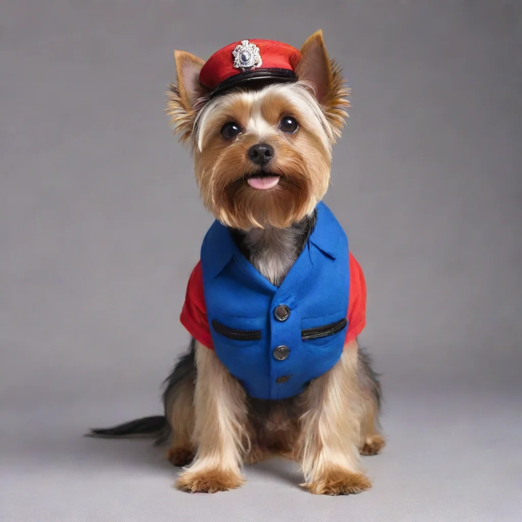 amazing standing up yorkshire terrier dressed as a patroller awesome portrait 2
