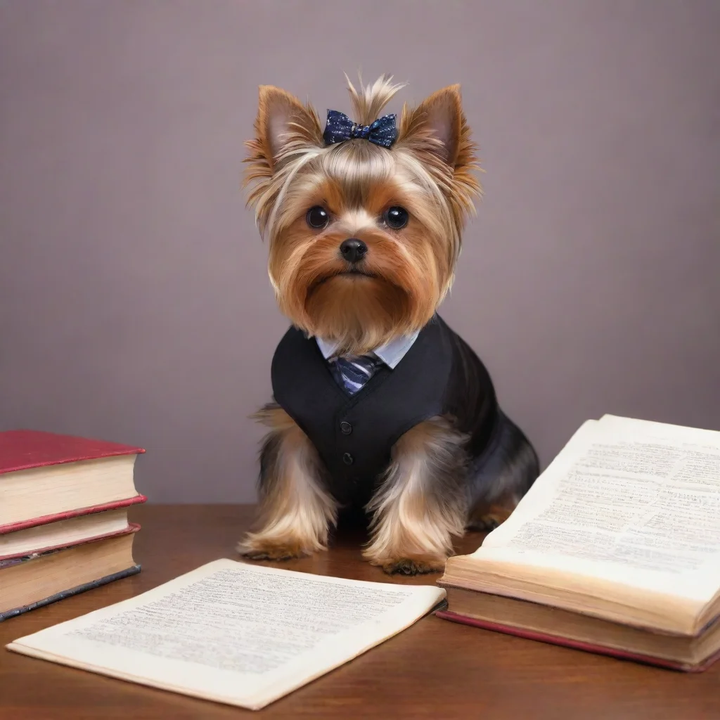 amazing standing yorkshire terrier as an intellectual writer awesome portrait 2