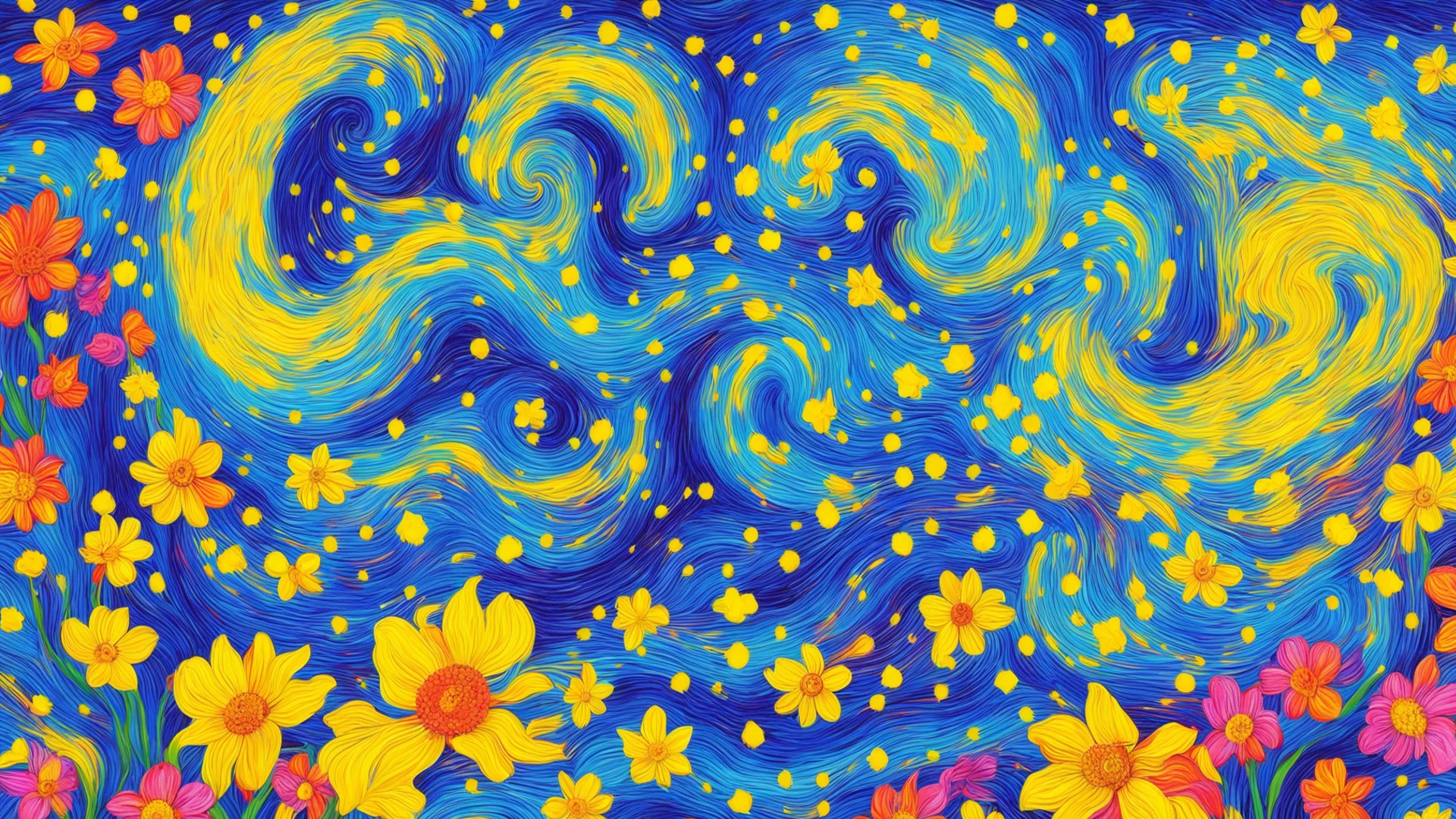 amazing starry night van gogh beautiful colors swirl flowers awesome portrait 2 wide