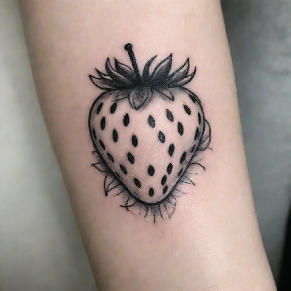 aiamazing strawberry fine line black and white tattoo awesome portrait 2