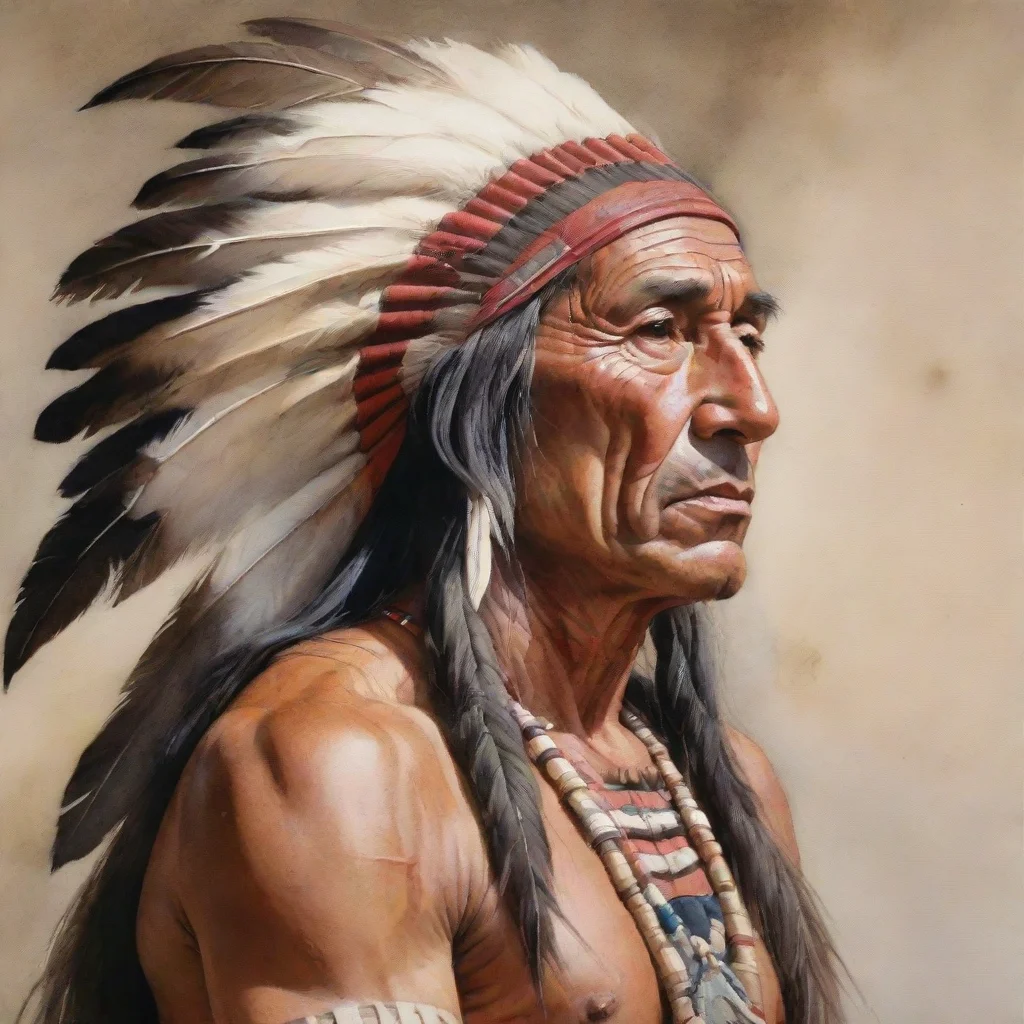 amazing super realistic watercolor hyper detailed oil painting side portrait of shawnee chief tecumseh awesome portrait 2