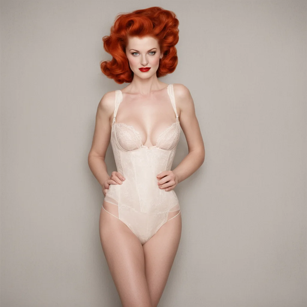 amazing tall 1950s attractive redhead woman wearing lingerie awesome portrait 2