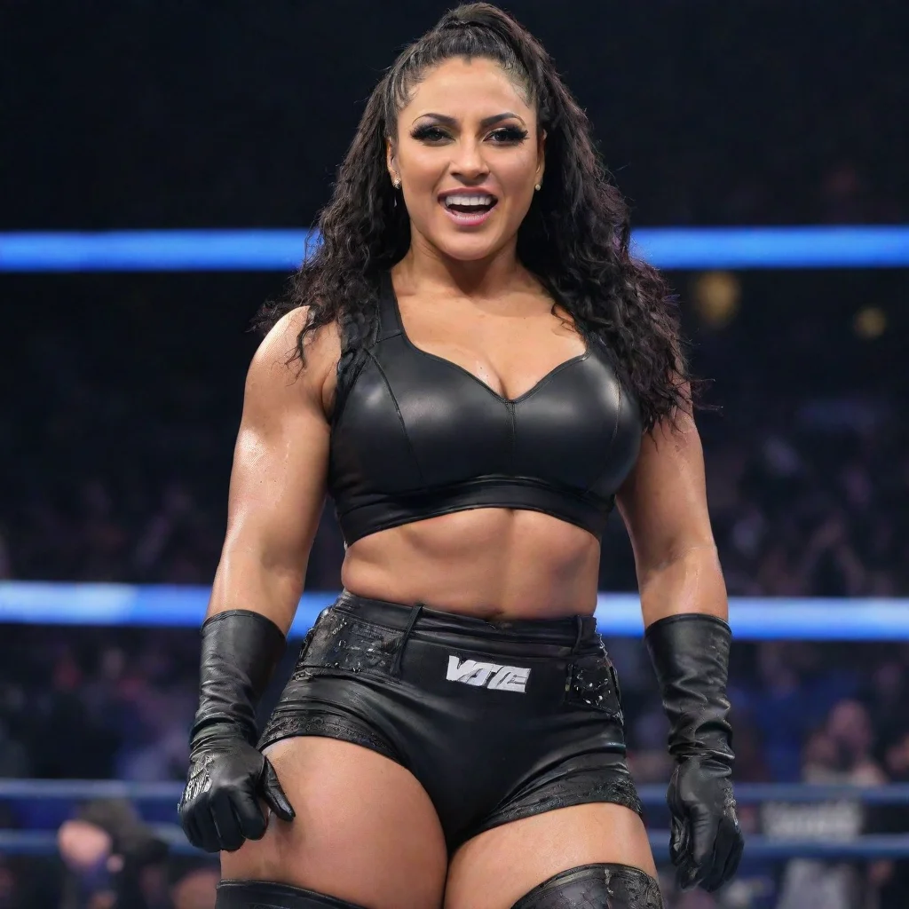 aiamazing tamina wwe friday night smackdown 2020 smiling with black gloves and gun and mayonnaise splattered everywhere awesome portrait 2
