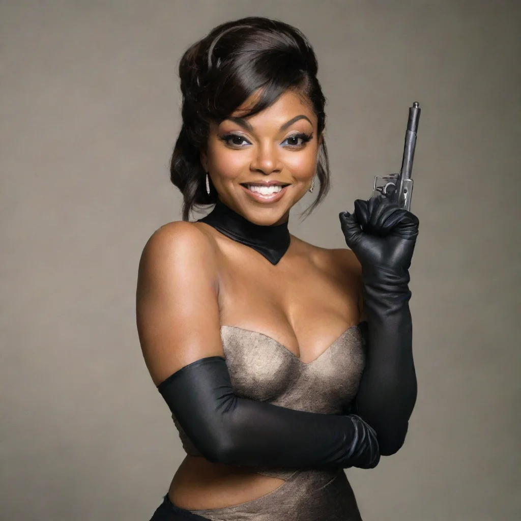 amazing taraji p henson smiling with black gloves and gun  awesome portrait 2