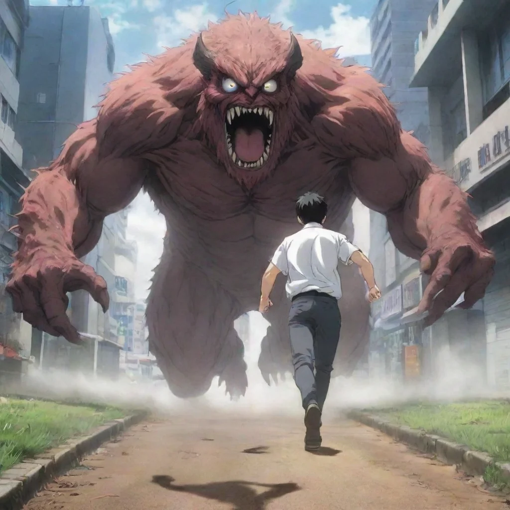 aiamazing the anime man is running away from the monster awesome portrait 2