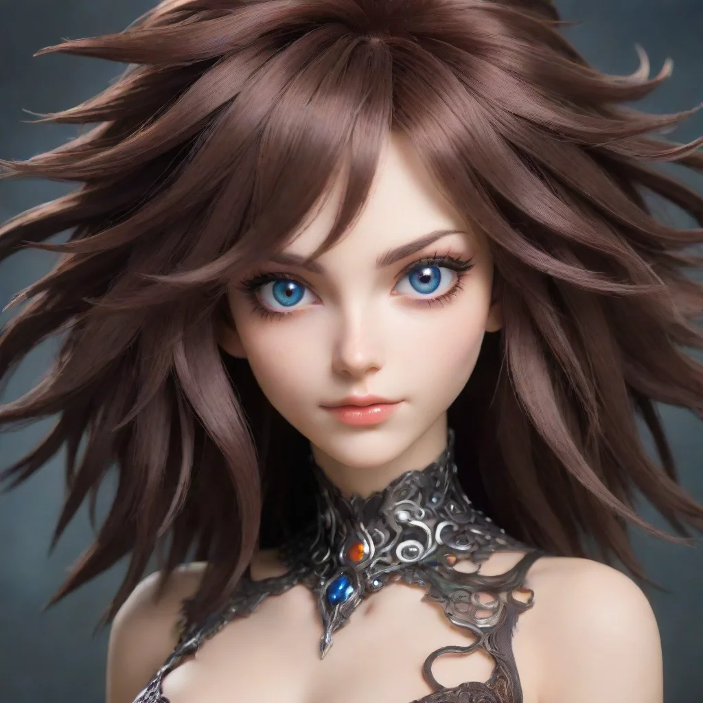 aiamazing the edens zero. uma garota de olhos roxos e cabelo castanho curto com pontas repicadas%2C e ether gear de manipula%C3%A7%C3%A3o de cristais awesome portrait 2