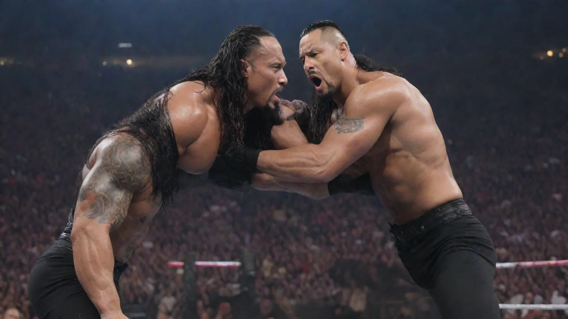 aiamazing the rock vs roman reigns in wrestlemania awesome portrait 2 wide