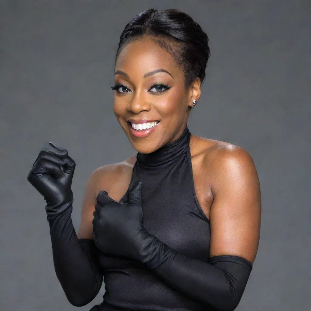 amazing tichina arnold actress from the neighborhood tv show smiling with black gloves and gun awesome portrait 2