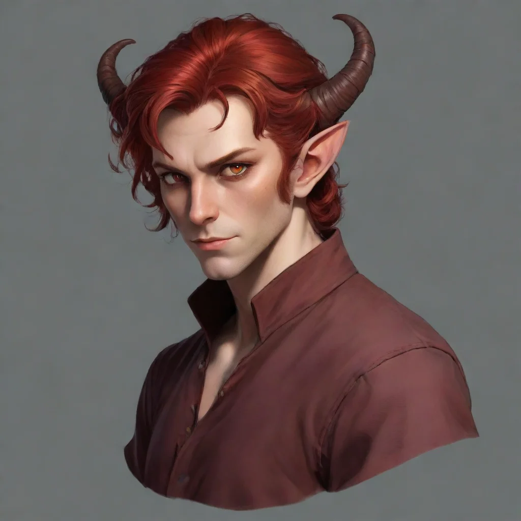 aiamazing tiefling male shirt red and hair brown red eyes awesome portrait 2