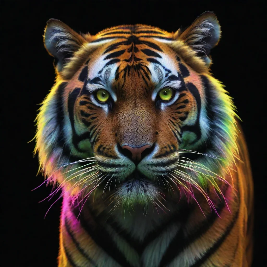 amazing tiger with neon as fur in a black background high detail and colors awesome portrait 2