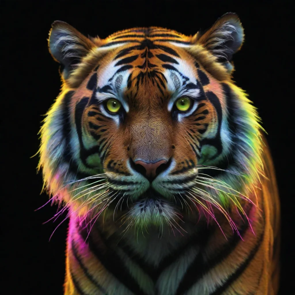 aiamazing tiger with neon as fur in a black background high detail and colors awesome portrait 2