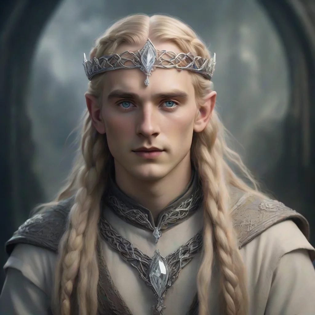 aiamazing tolkien king amdir with blond hair and braids wearing silver vines encrusted with diamonds forming a silver elvish circlet with large center diamond  awesome portrait 2