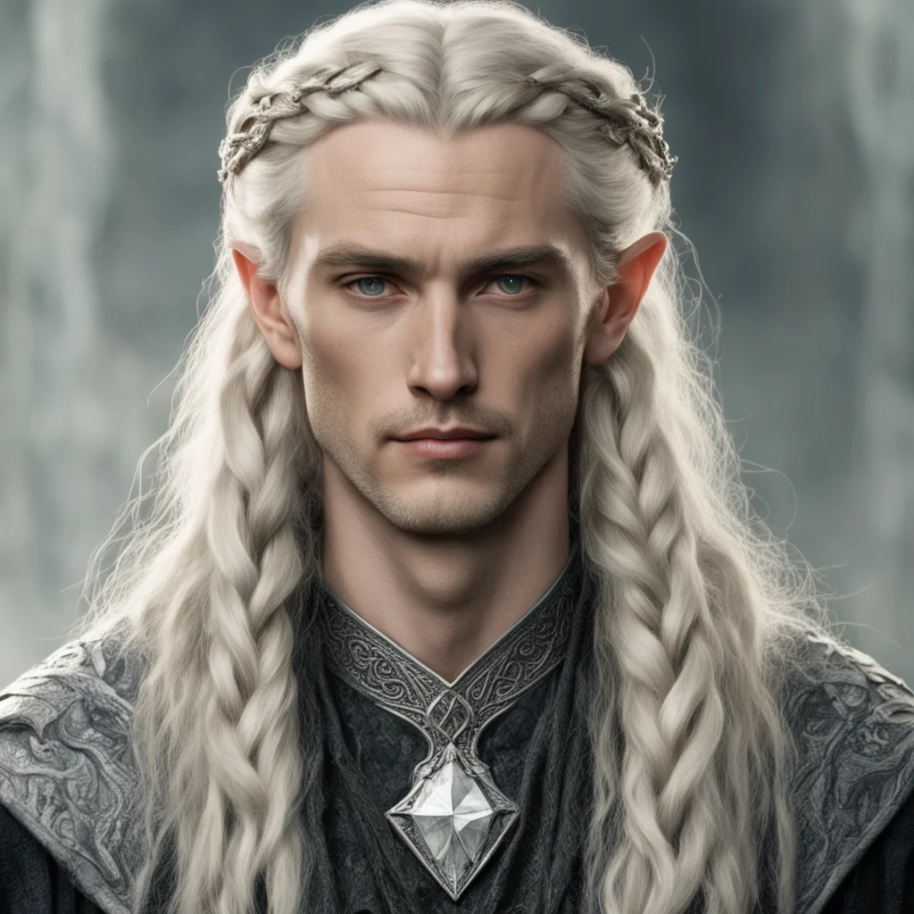 aiamazing tolkien king oropher with blond hair and braids wearing small silver serpentine elvish circlet with large center diamond  awesome portrait 2