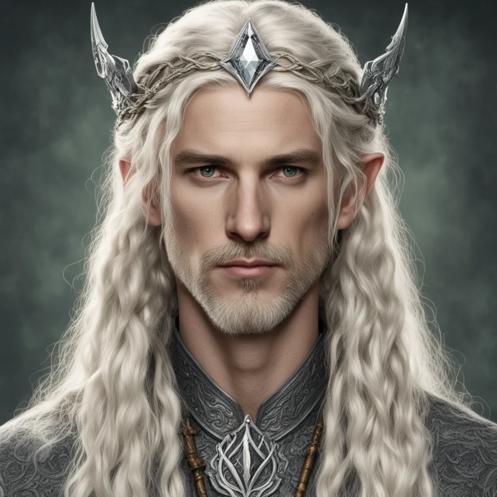 aiamazing tolkien king oropher with blond hair and braids wearing small silver serpentine elvish circlet with large center diamond awesome portrait 2