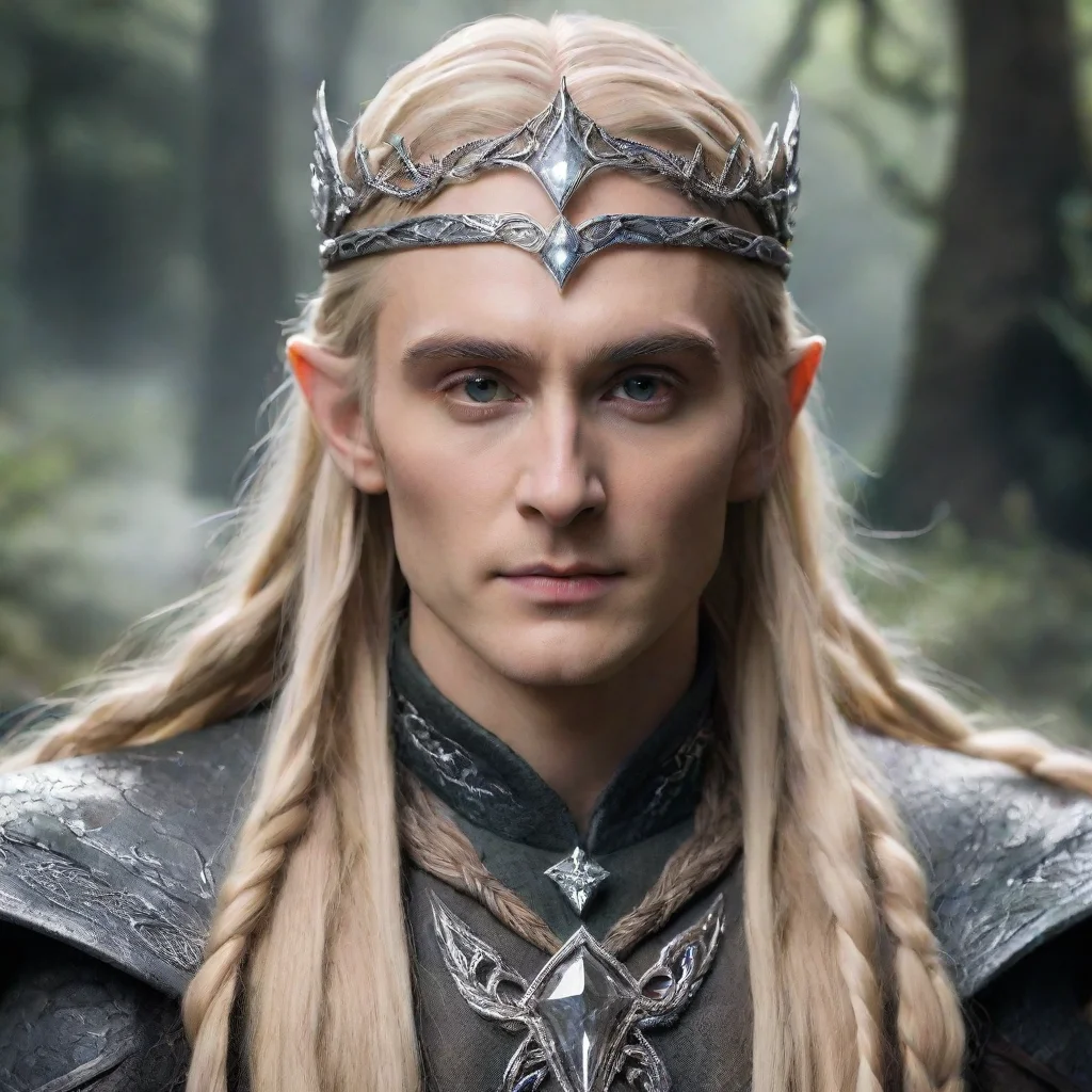 aiamazing tolkien king thranduil with blond hair and braids wearing silver silvan elvish circlet encrusted with diamonds with large center diamond  awesome portrait 2