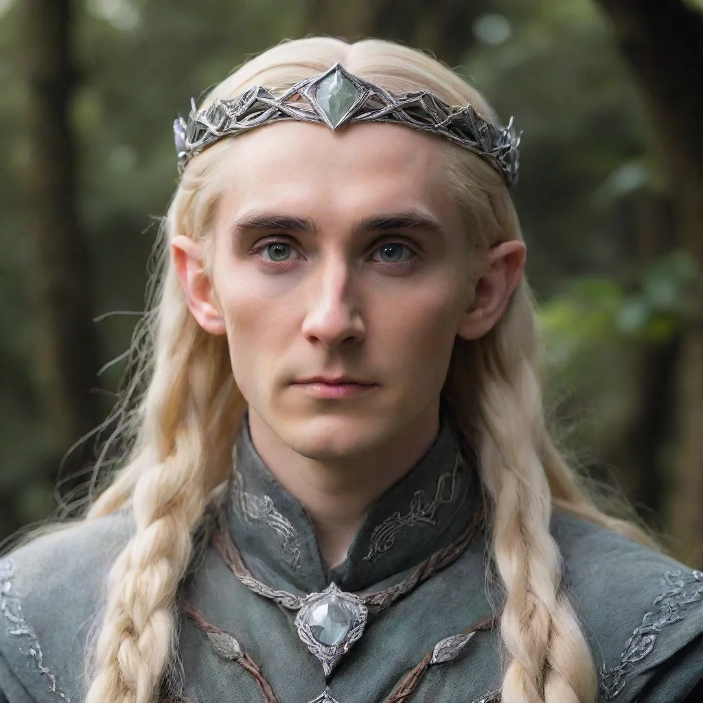 aiamazing tolkien king thranduil with blond hair and braids wearing silver twisted serpentine elvish circlet with large center diamond awesome portrait 2