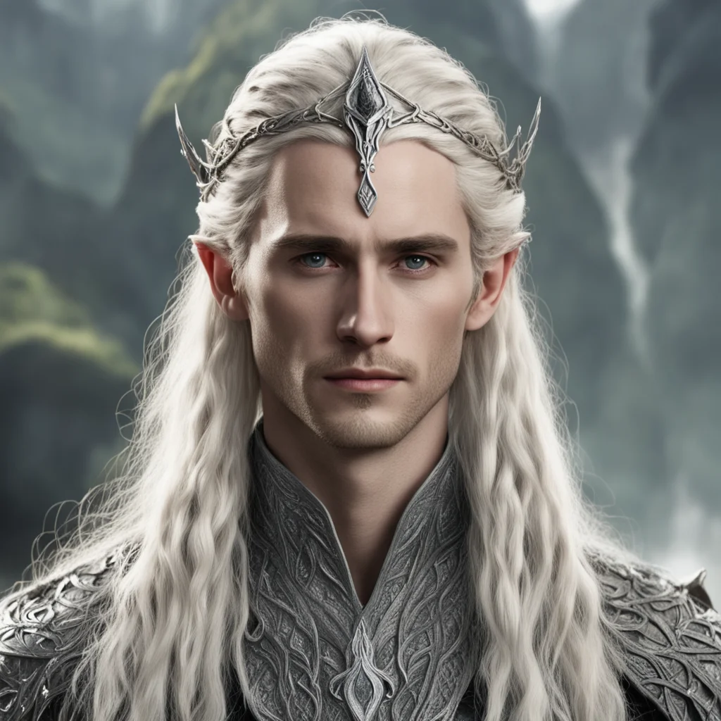 aiamazing tolkien king thranduil with blond hair and braids wearing small silver serpentine elvish circlet with large center diamond  awesome portrait 2