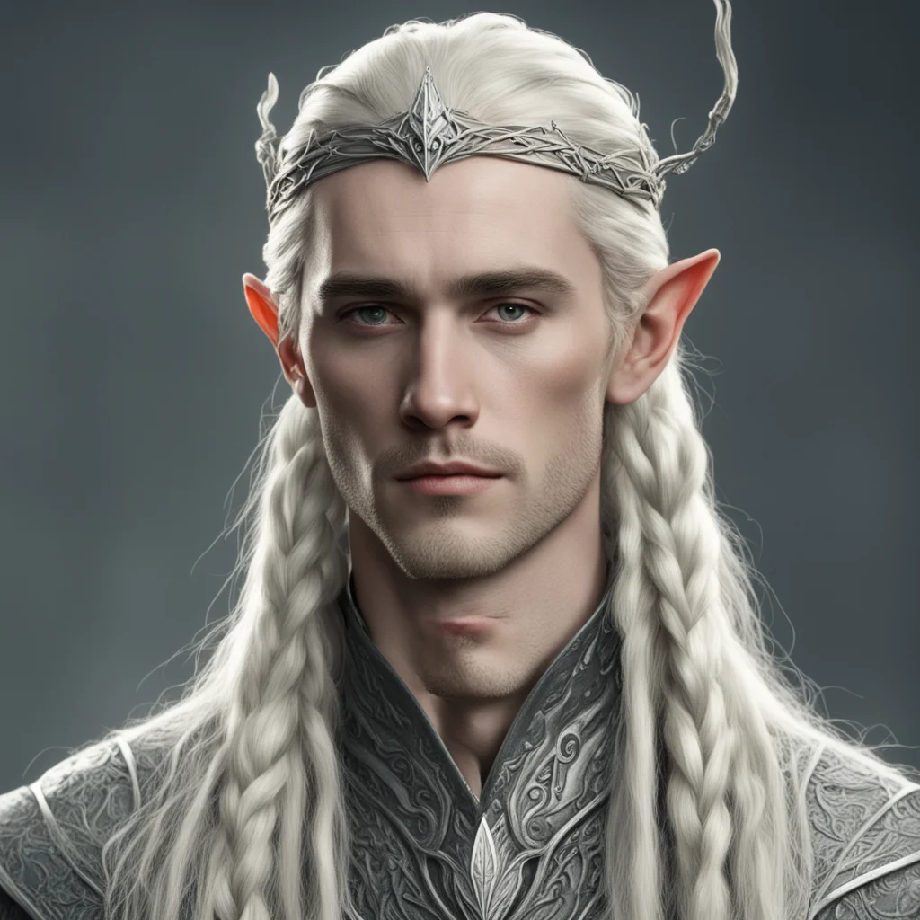 amazing tolkien king thranduil with blond hair and braids wearing small silver serpentine elvish circlet with large center diamond awesome portrait 2