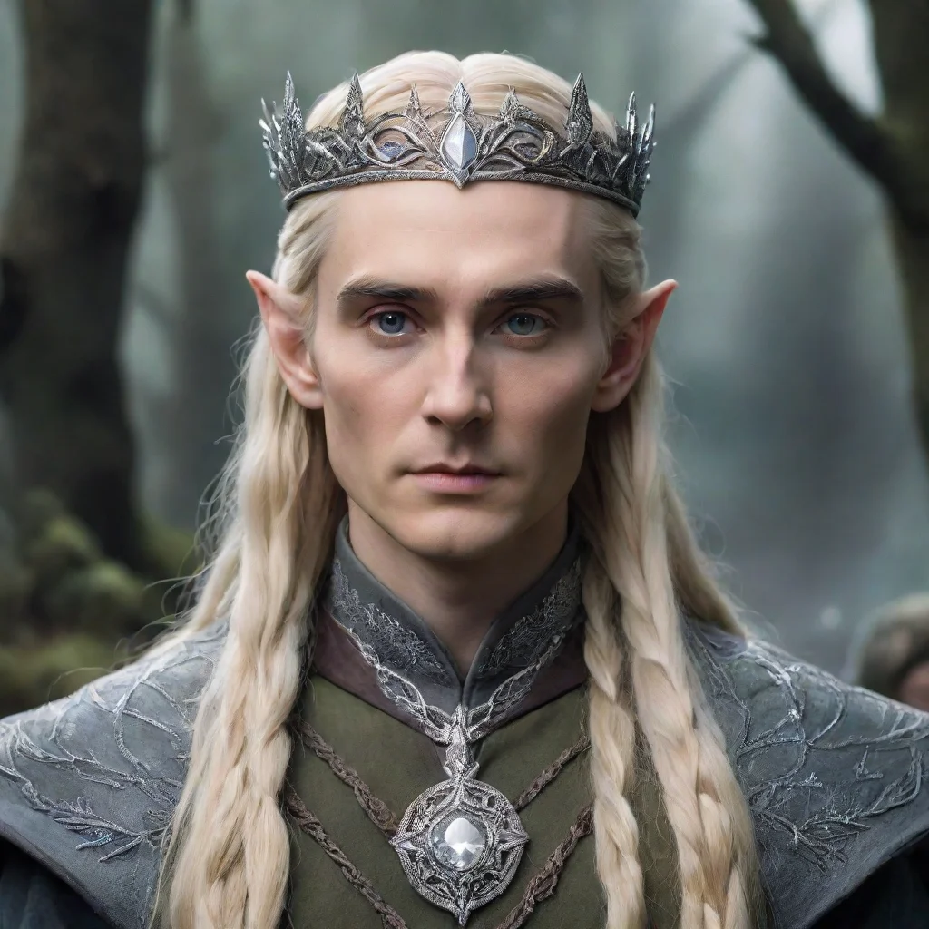 aiamazing tolkien king thranduil with blonde hair and braids wearing silver serpentine elvish circlet encrusted with diamonds with large center diamond  awesome portrait 2