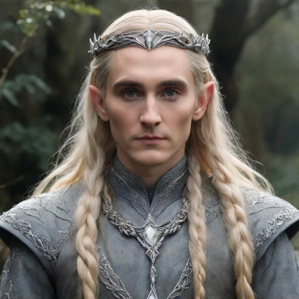 aiamazing tolkien king thranduil with blonde hair and braids wearing silver twisted serpentine elvish circlet encrusted with diamonds with large center diamond  awesome portrait 2