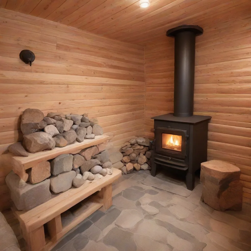 aiamazing traditional finnish sauna with the wood burned stove with stones upon it awesome portrait 2