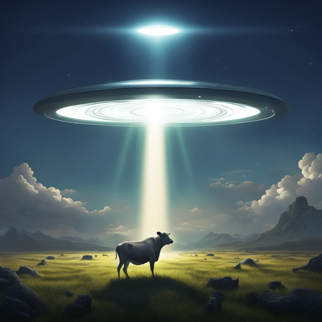 aiamazing ufo light beam abduct cow detailed dramatic lighting arstation concept art awesome portrait 2