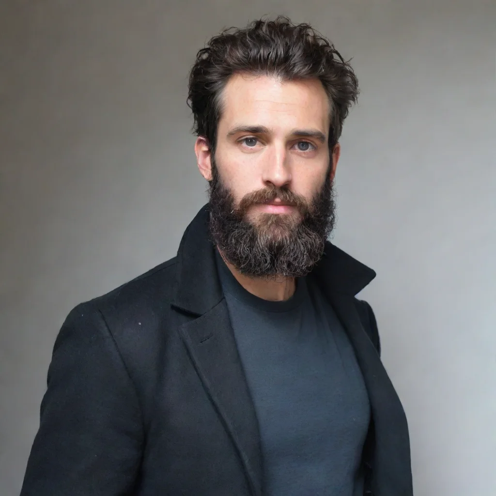 aiamazing un homme d%27environ 35 ans%2C avec une longue veste noire avec un peu de barbe et des cheveux mi longs%2C peu r%C3%A9aliste  awesome portrait 2
