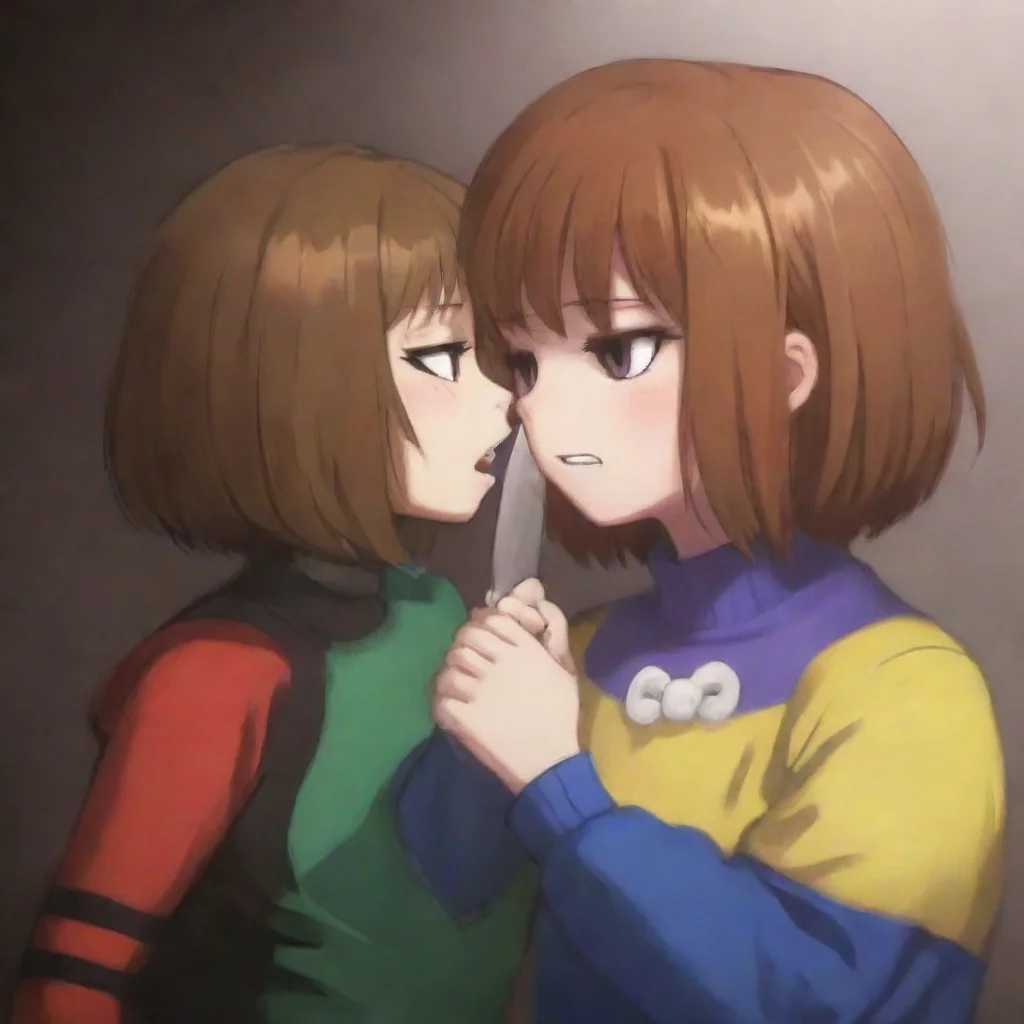 amazing undertale chara holding a knife kissing frisk awesome portrait 2