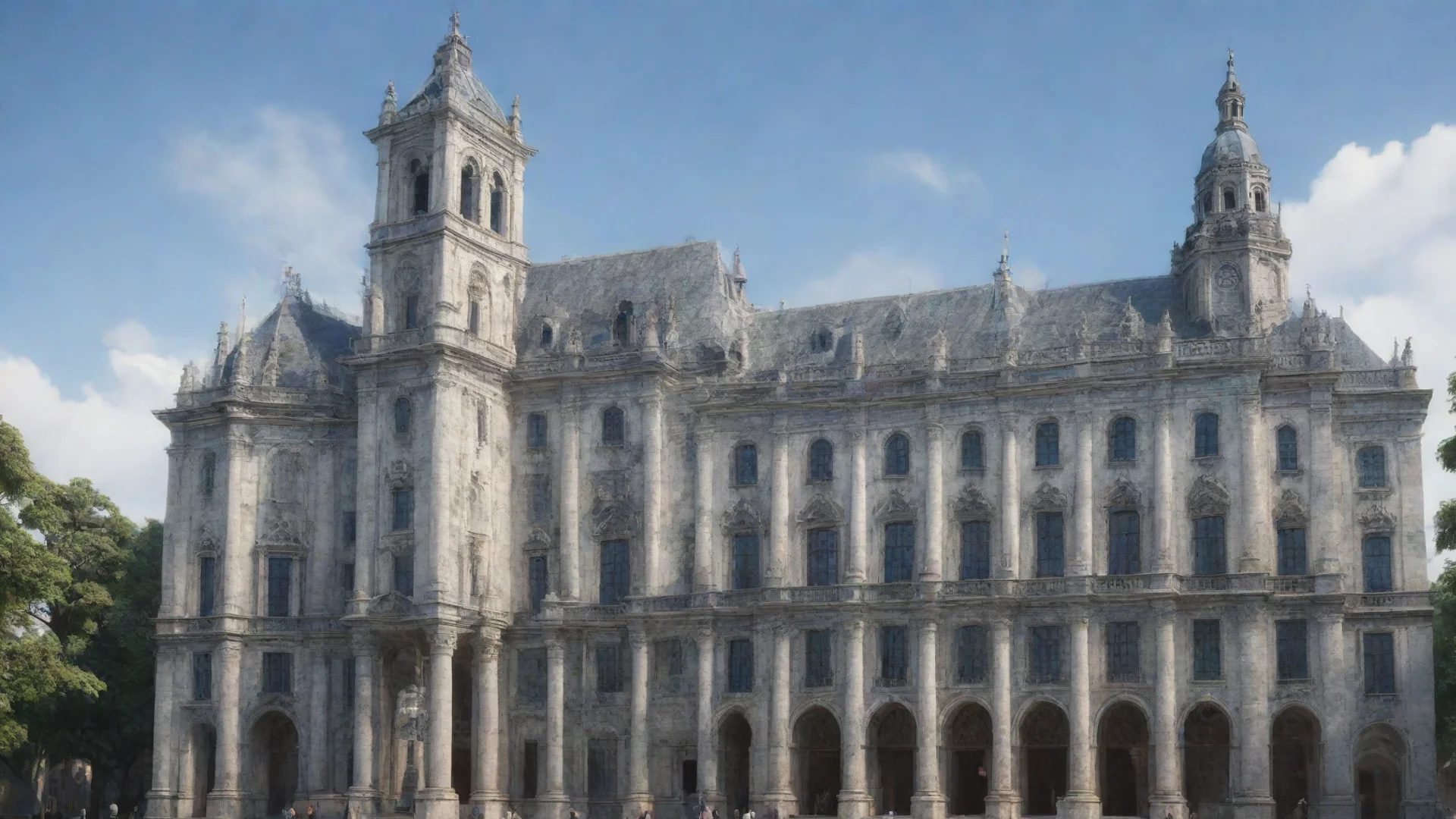 aiamazing university of santo tomas main building made out of porcelain with delft blue tarnished silver joints ultra realistic octane render artstation as awesome portrait 2 wide
