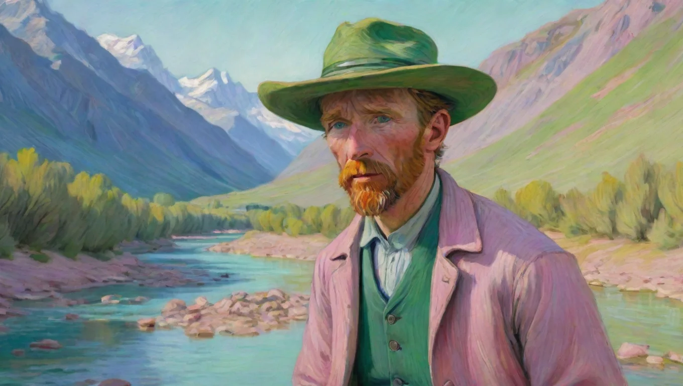 amazing van gogh pink green colour pastel artistic western man  valley environment river mountain hd character awesome portrait 2 widescreen