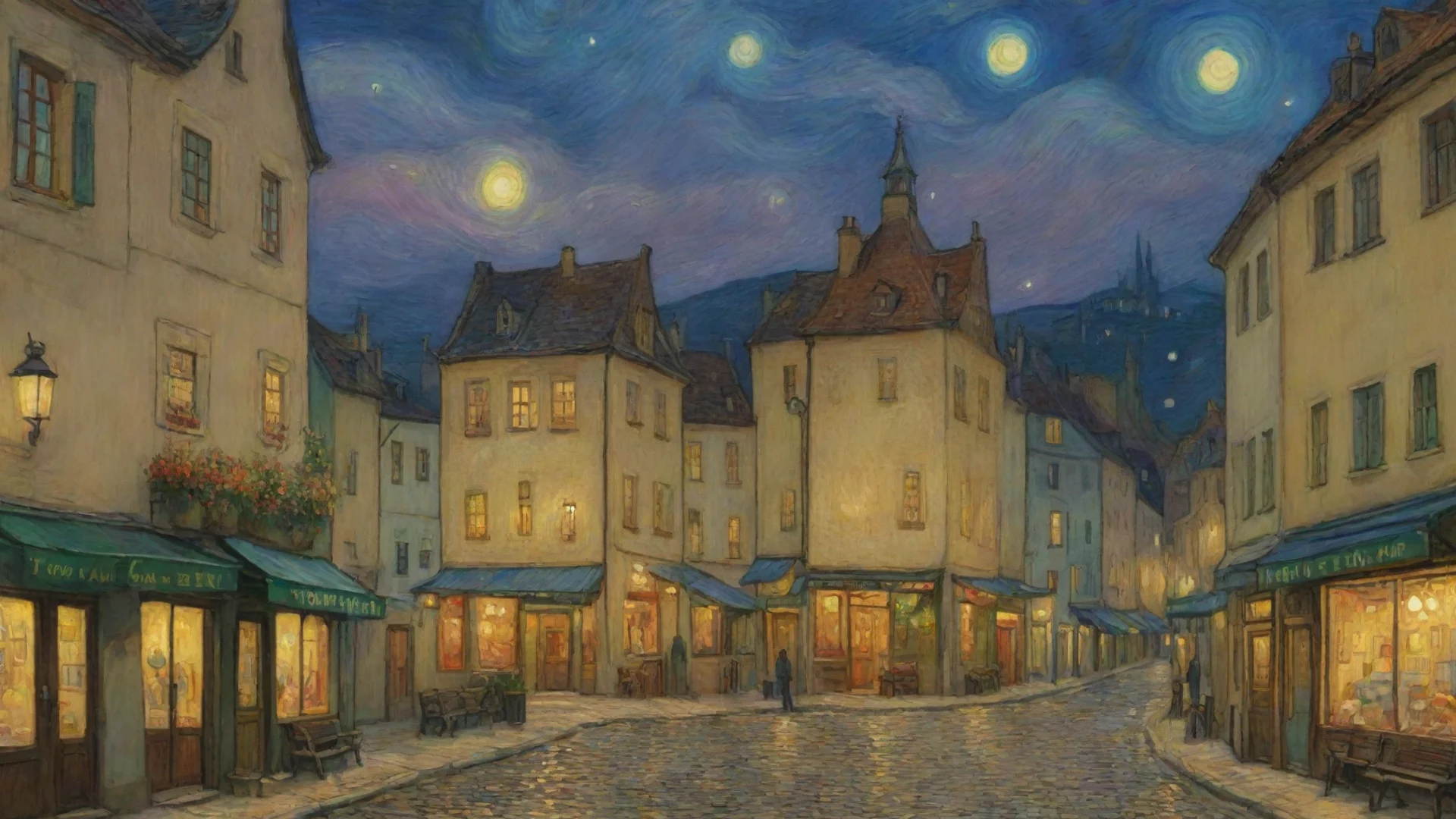 amazing van gogh town relaxing calm best anime quality realistic cartoon peace wide