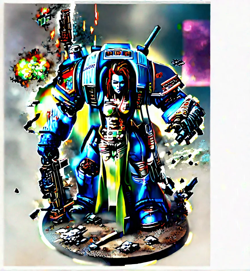 amazing warhammer 40k a light blue librarian terminator walking through a chaos infested planet awesome portrait 2