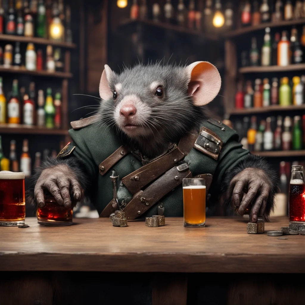 aiamazing warhammer scaven rat behind the bar table holding a  beer and 2 of clubs leaning to the camera over the table  awesome portrait 2