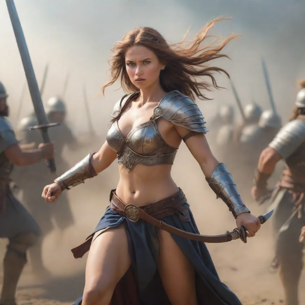 aiamazing warrior princess in full plate draws her sword. on the background%2C cavalry prepares to attack. awesome portrait 2