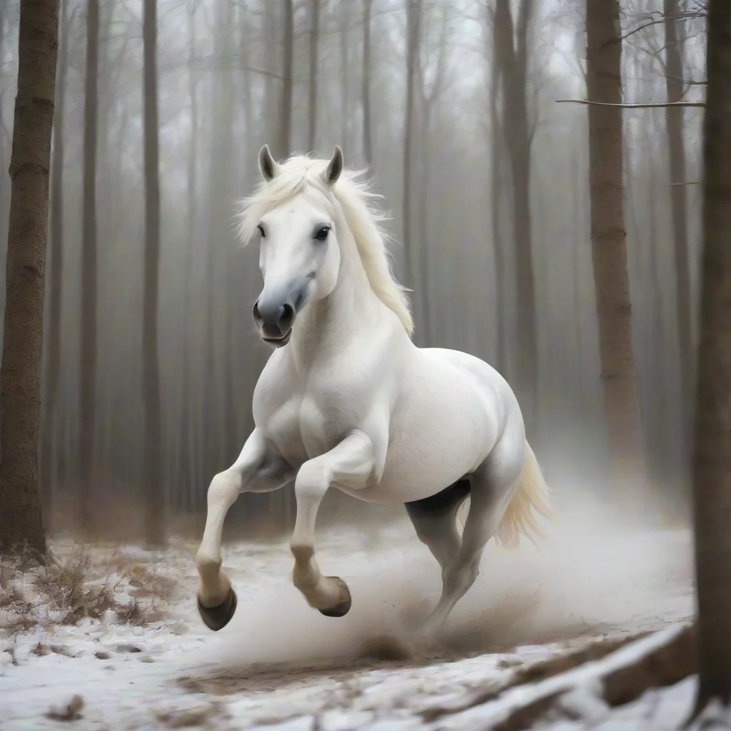 aiamazing white horse gallops in forest awesome portrait 2