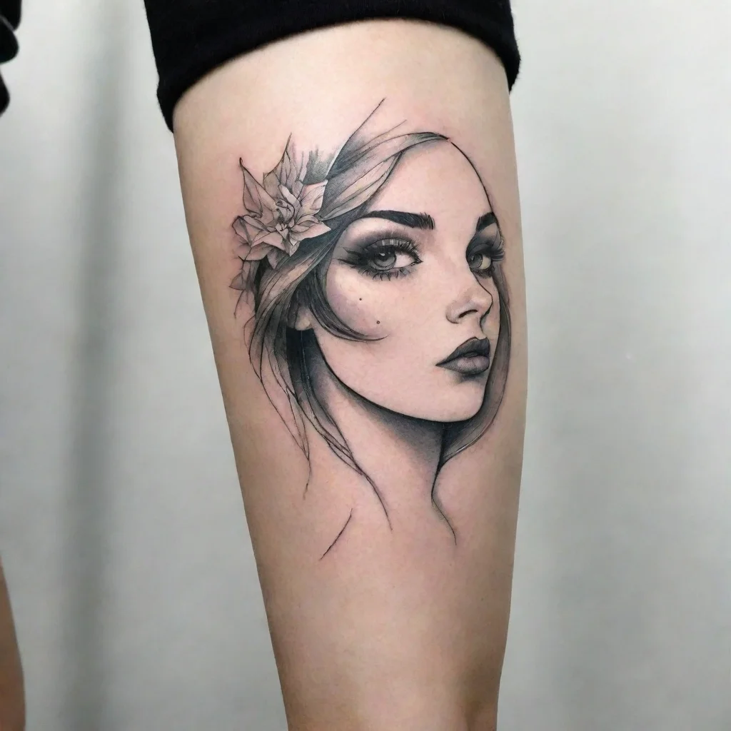 aiamazing woman fine line black and white tattoo awesome portrait 2