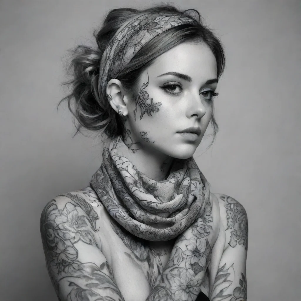 aiamazing woman flowers scarf fine line black and white tattoos awesome portrait 2