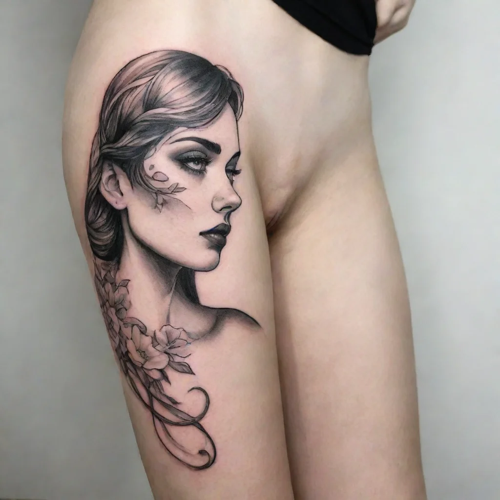 amazing woman imagine fine line black and white tattoo awesome portrait 2