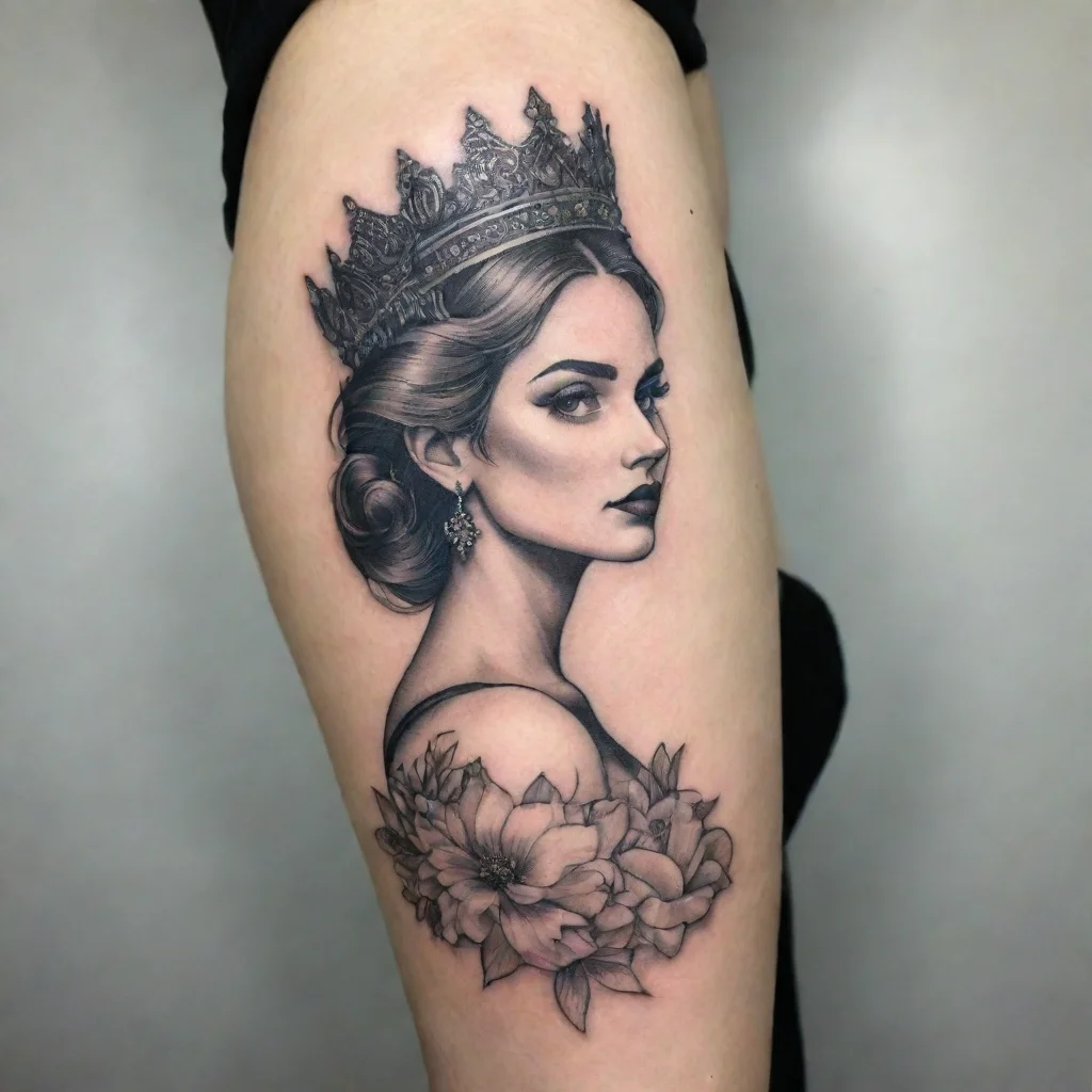 aiamazing woman queen fine line black and white tattoo awesome portrait 2