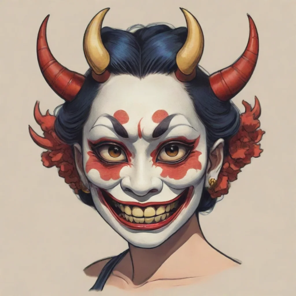 aiamazing women with hannya mask colored%2C cartoon stile awesome portrait 2