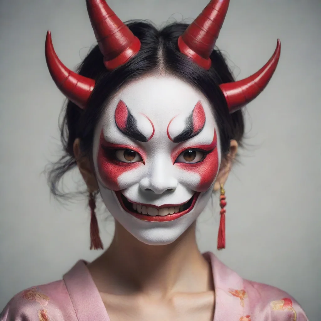 aiamazing women with hannya mask colored exposing her face%2C anime stile awesome portrait 2
