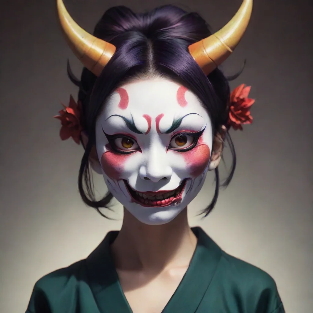 aiamazing women with hannya mask colored exposing her face%2C anime style.  awesome portrait 2