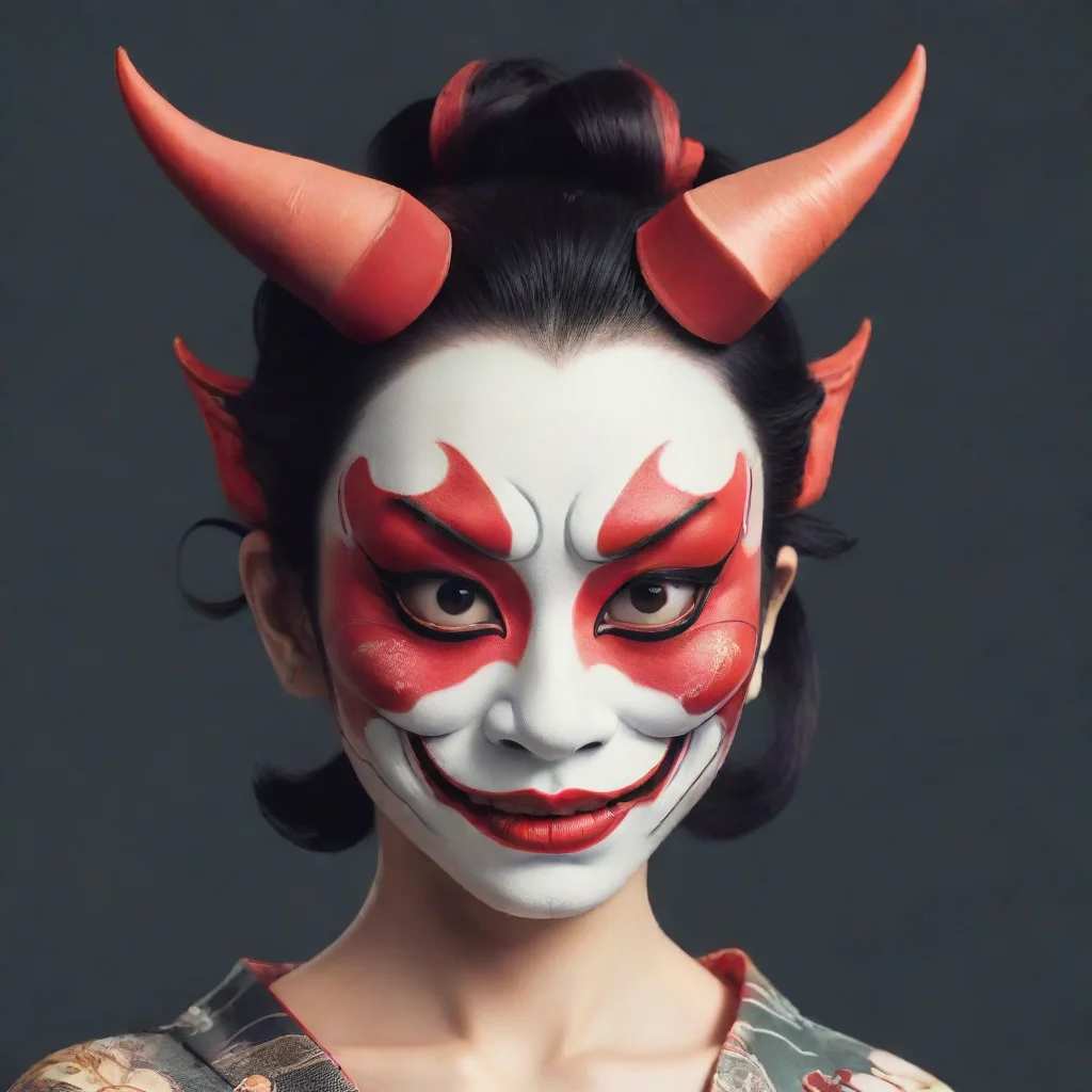 aiamazing women with hannya mask colored exposing her face%2C cartoon stile awesome portrait 2