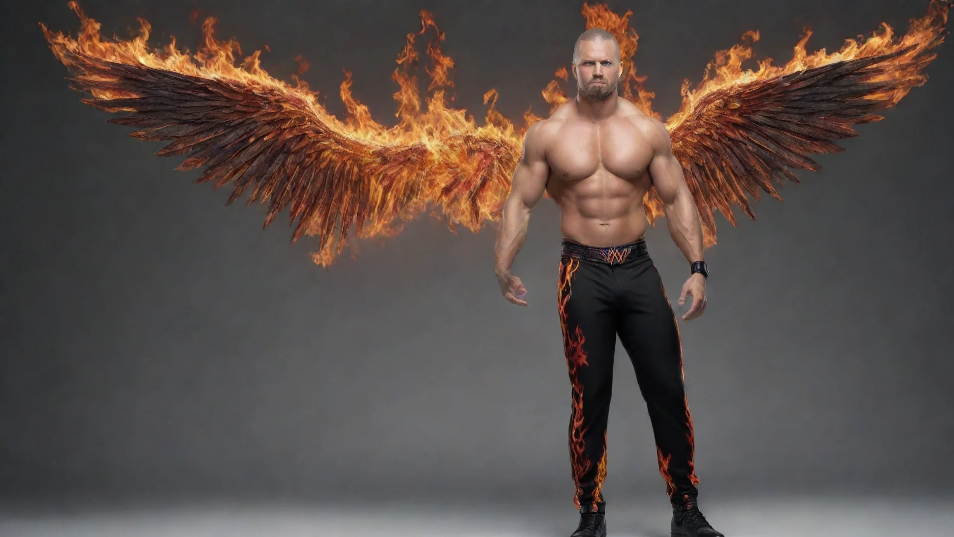 aiamazing wwe male attire with fire and wings on the pants awesome portrait 2 wide