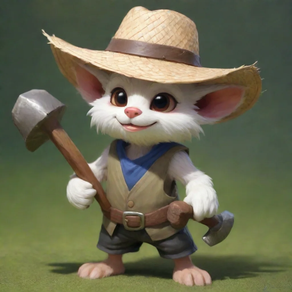amazing yordle good looking with a white straw hat and a hammer 1 tall awesome portrait 2