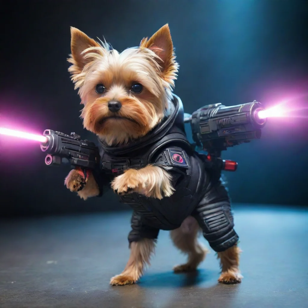 amazing yorkshire terrier in a cyberpunk space suit firing laser gun awesome portrait 2