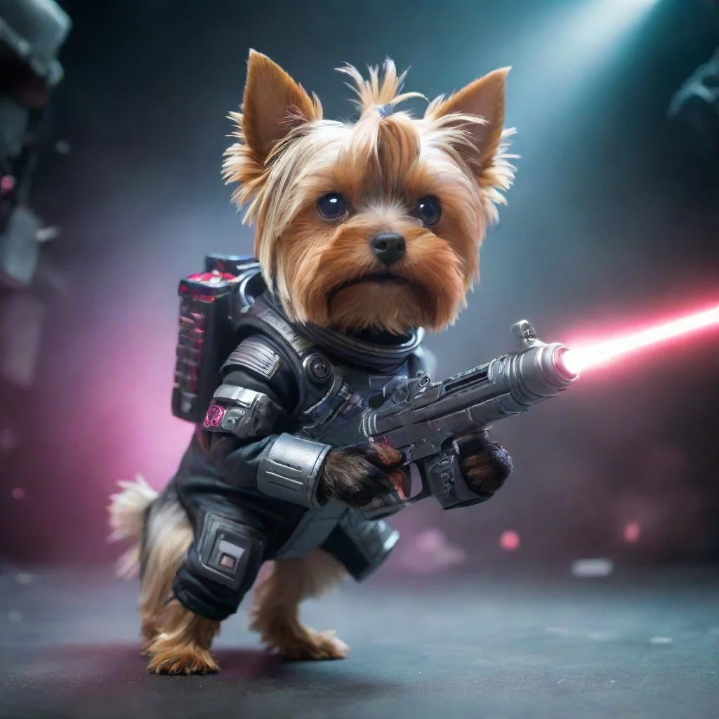 amazing yorkshire terrier in a cyberpunk space suit firing laser gun fantasy awesome portrait 2