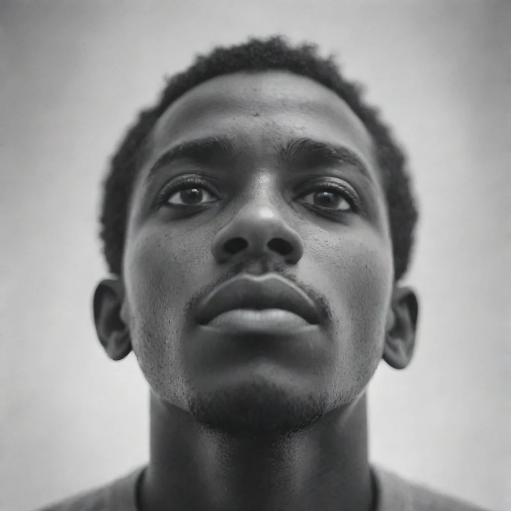 aiamazing young african american man%2C low angle%2C 18mm lens%2C grainy black and white film%2C double exposure awesome portrait 2