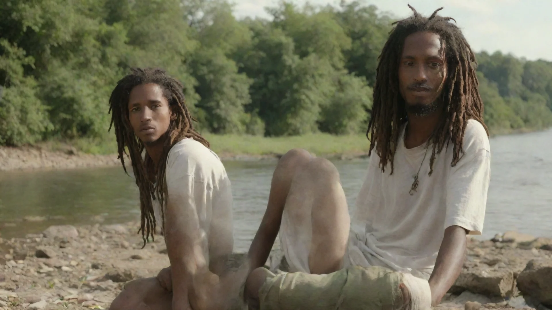 amazing young rastaman sitting by the river awesome portrait 2 wide