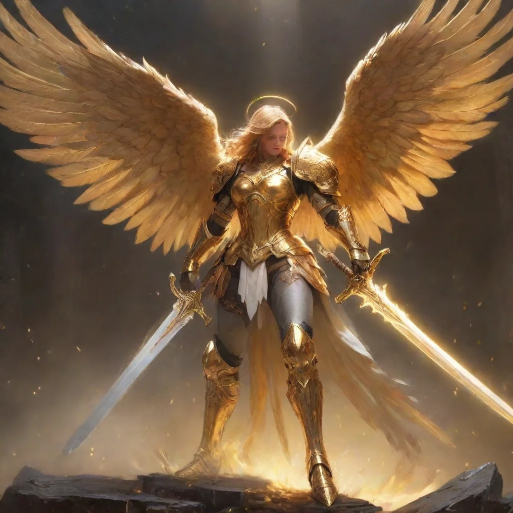 an angel fighting golden wings and golden halo metal knight sword colorful golden pinterest artstation 